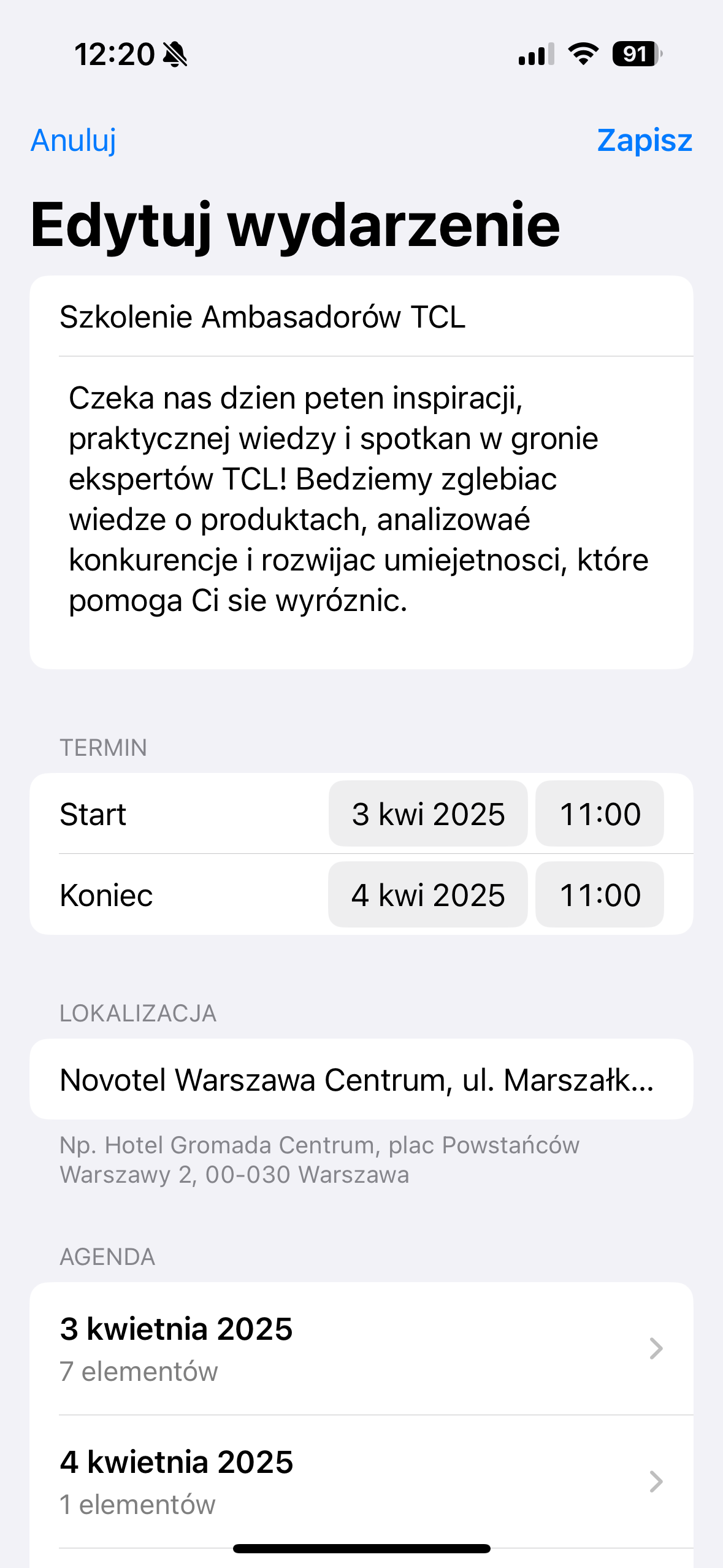 Zarządzanie wydarzeniem